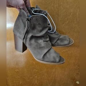 Rampage Taupe Open-Toe Block Heel Ankle Booties